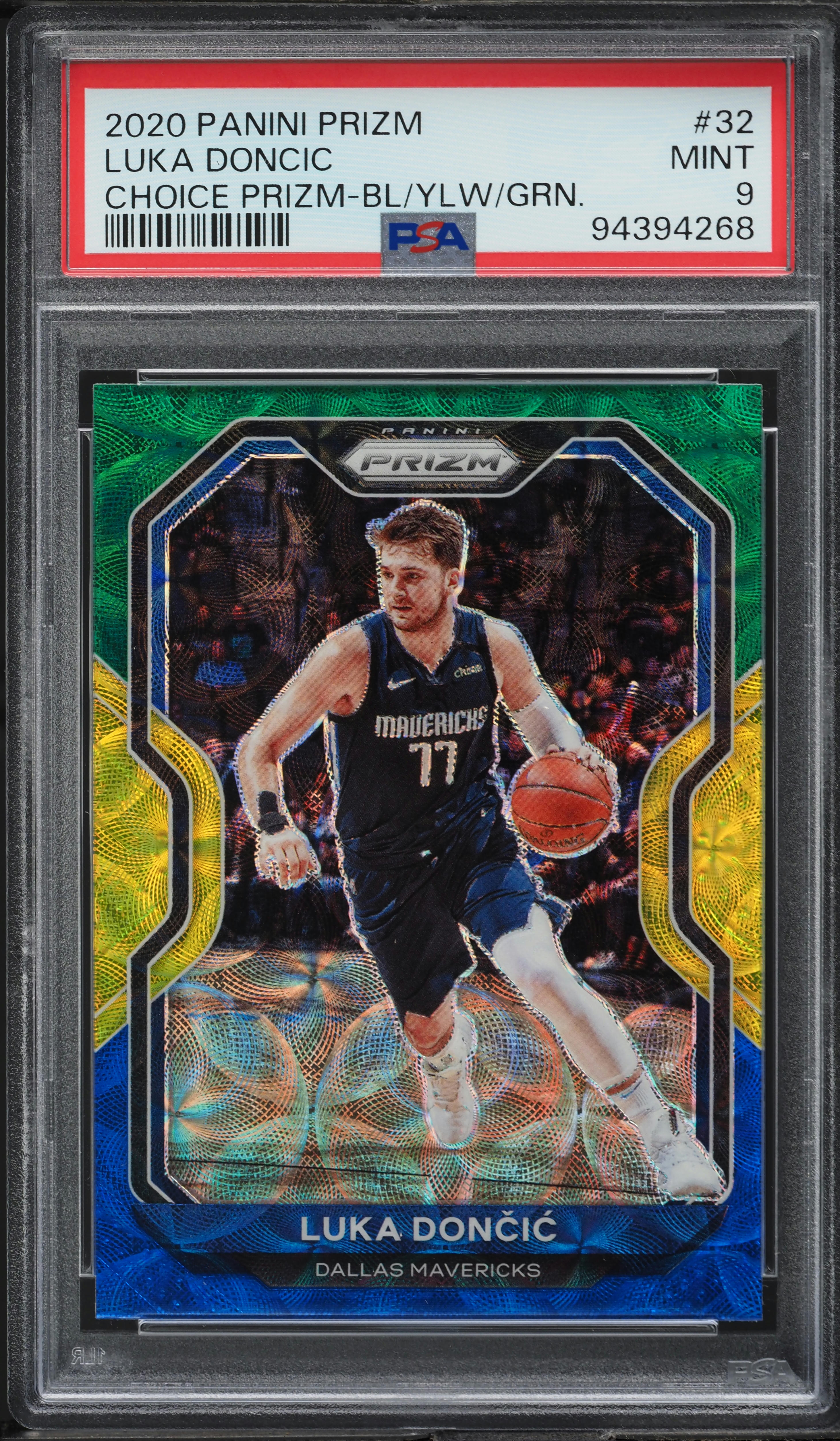 2020 Panini Prizm Choice Blue Yellow Green Luka Doncic #32 PSA 9