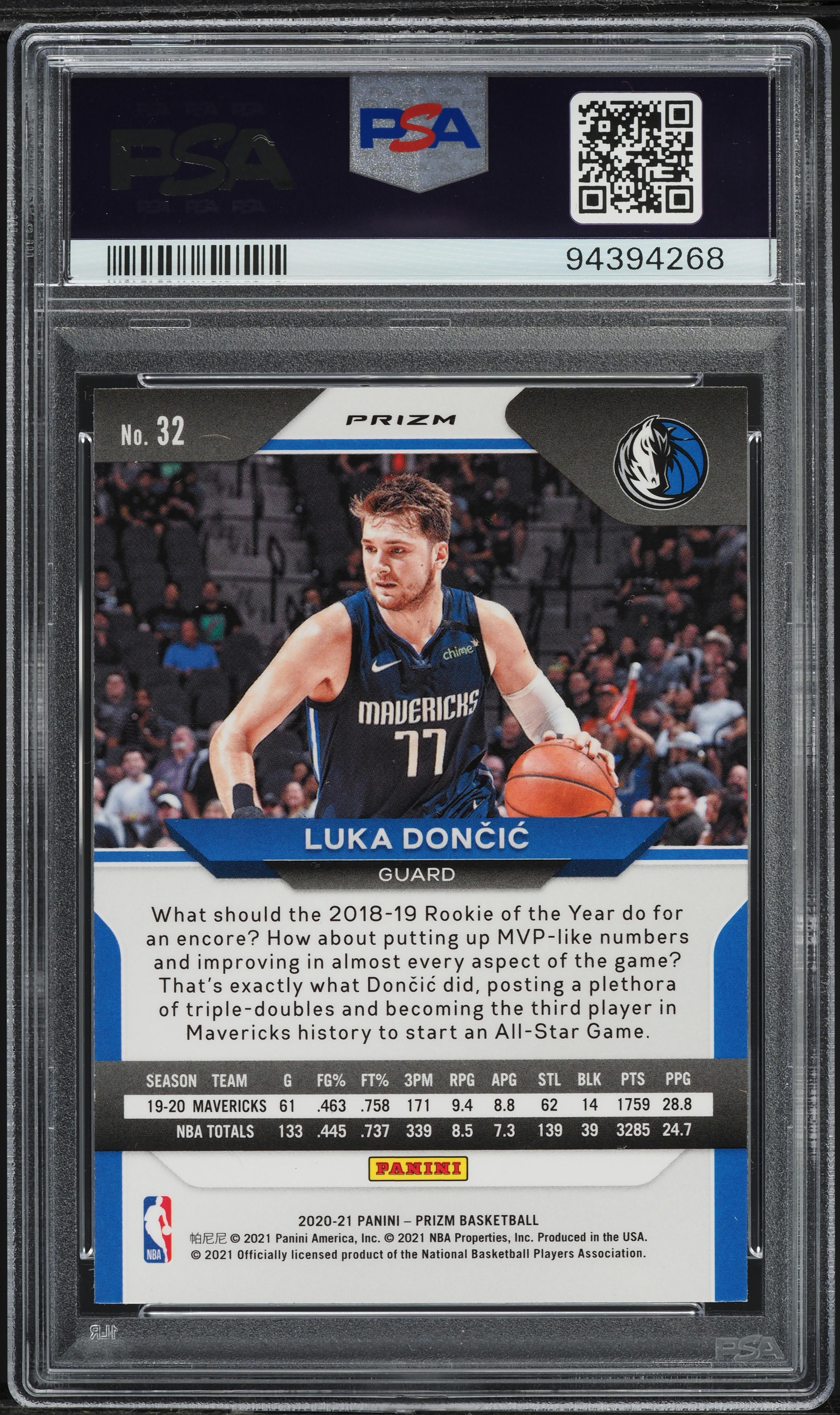 2020 Panini Prizm Choice Blue Yellow Green Luka Doncic #32 PSA 9