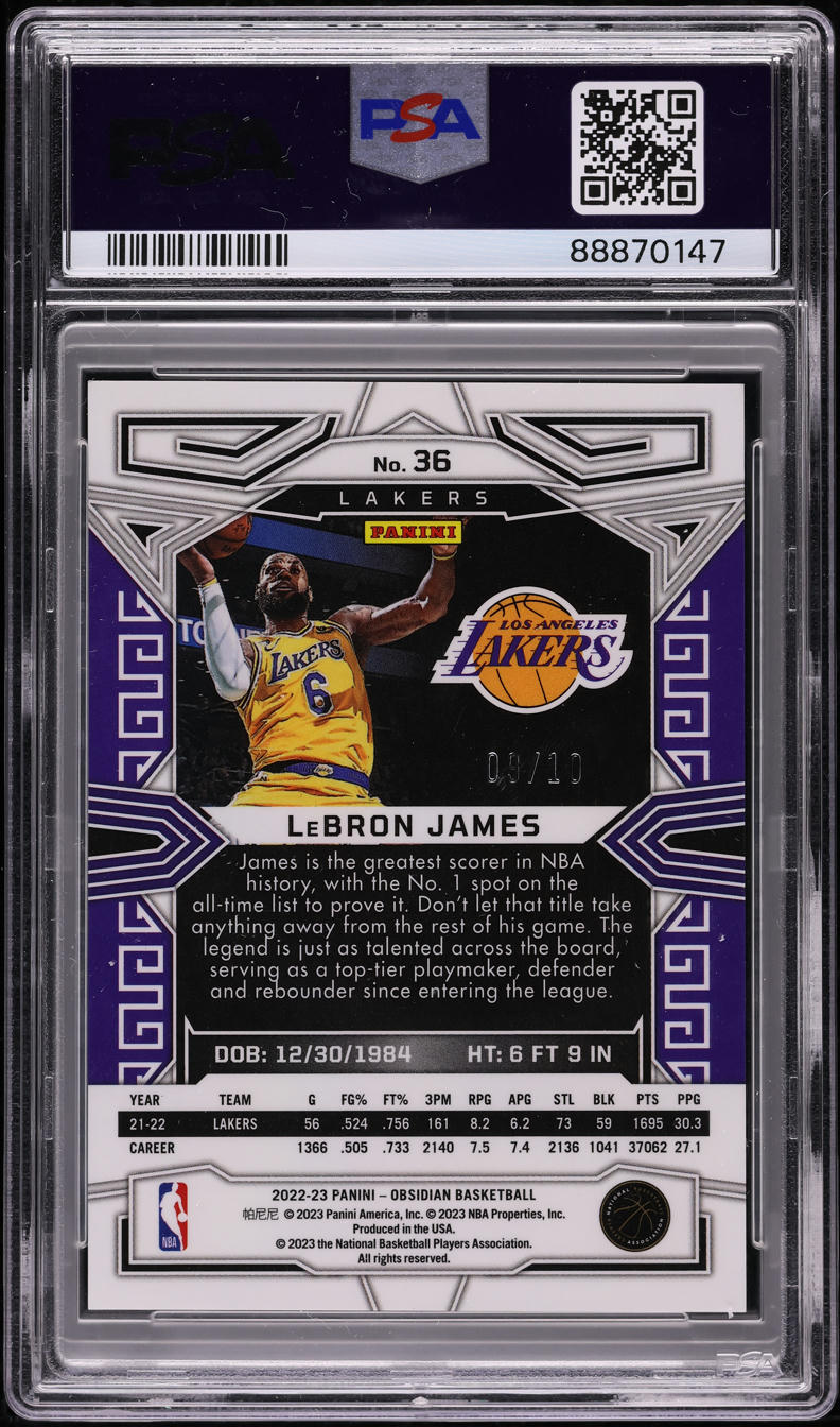 2022 Panini Obsidian Electric Etch Yellow LeBron James /10 #36 PSA 10 GEM MINT