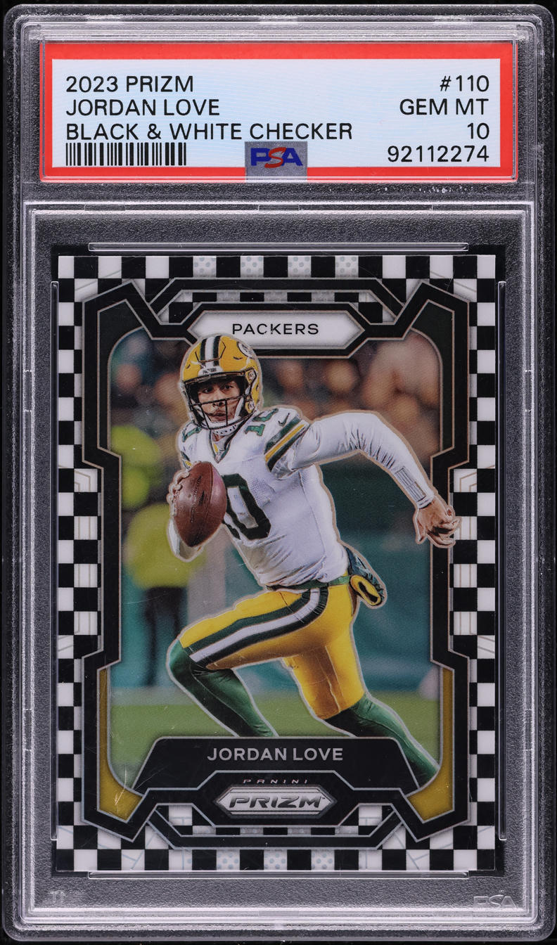 2023 Panini Prizm Black & White Checker Jordan Love #110 PSA 10 GEM MINT