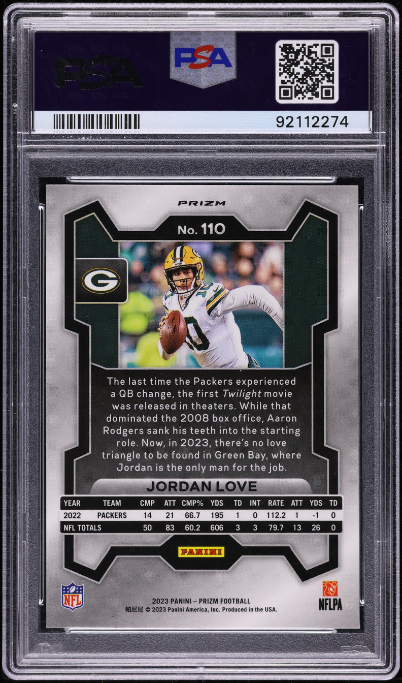 2023 Panini Prizm Black & White Checker Jordan Love #110 PSA 10 GEM MINT