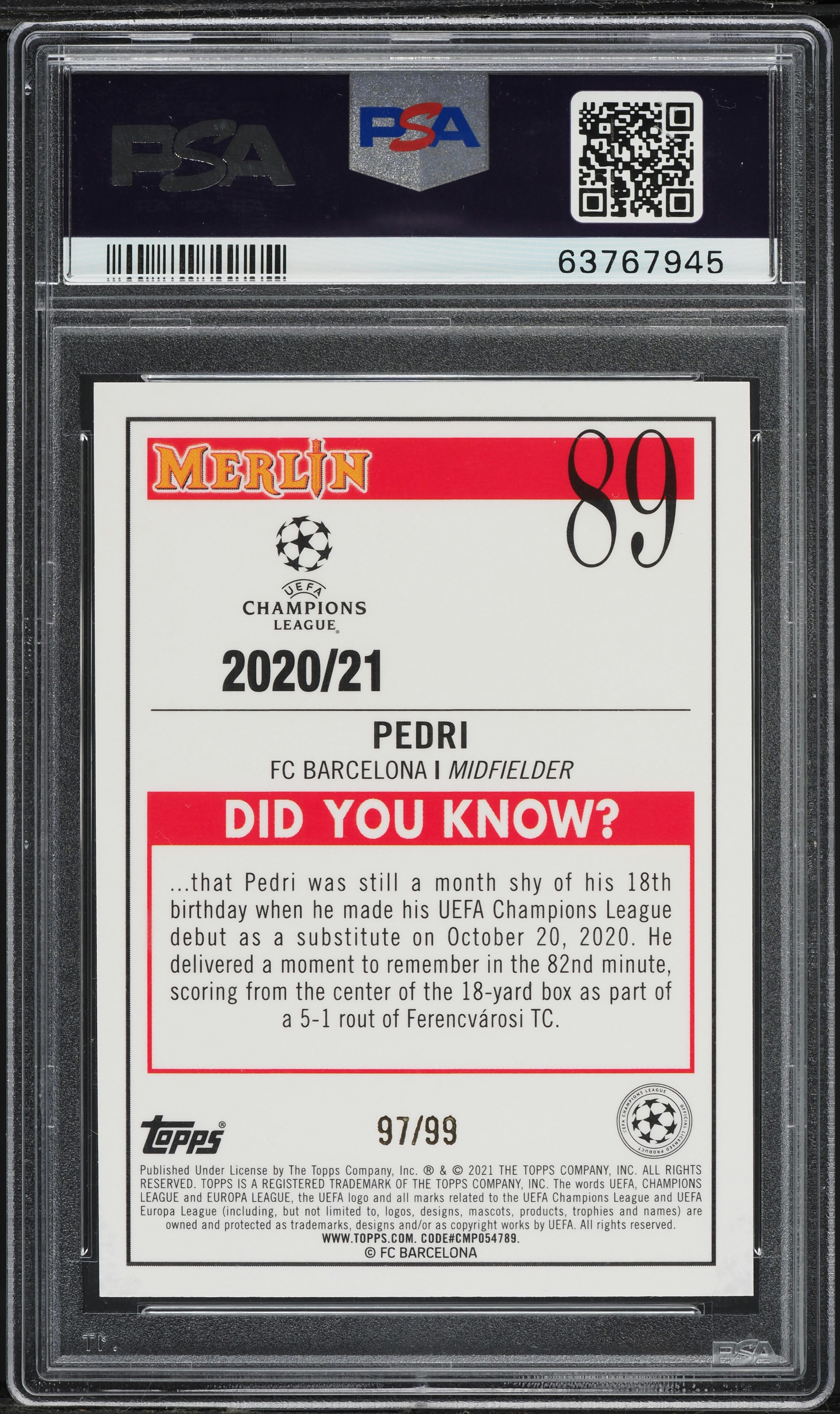 2020 Topps Merlin Chrome UEFA Green Mojo Refractor Pedri ROOKIE