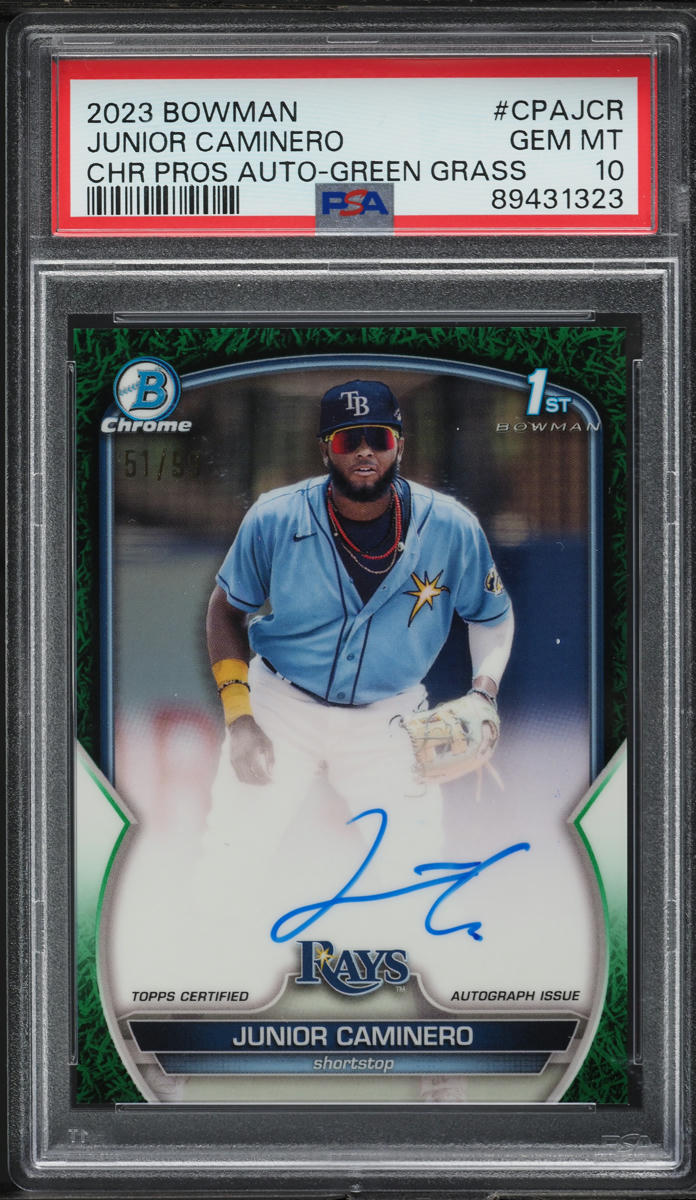 2023 Bowman Chrome Green Grass Junior Caminero ROOKIE AUTO /99 #CPA-JCR PSA 10