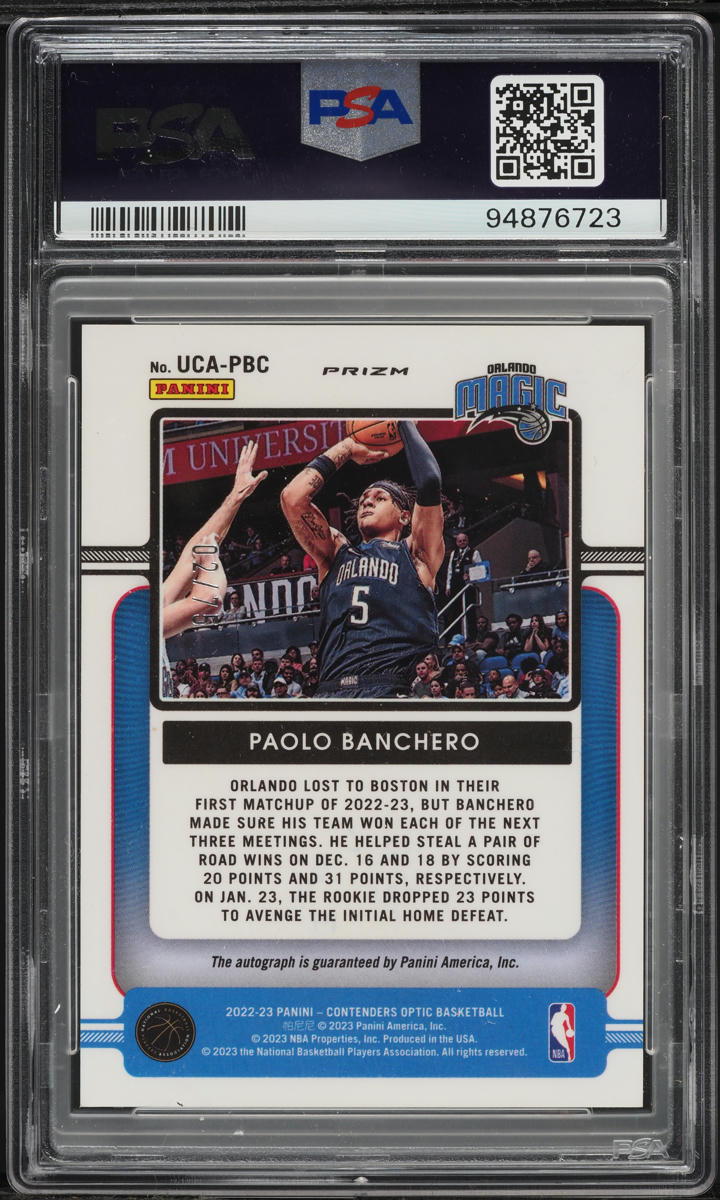 2022 Panini Contenders Optic Up And Coming Paolo Banchero ROOKIE AUTO /75 PSA 10