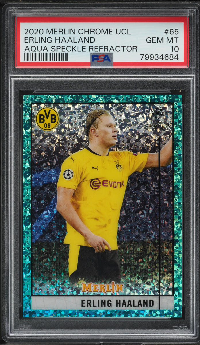 2020 Topps Merlin Chrome UEFA Aqua Speckle Refractor Erling