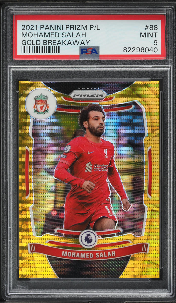 2021 Panini Prizm Premier League Gold Breakaway Mohamed Salah /10 #88 PSA 9 MINT