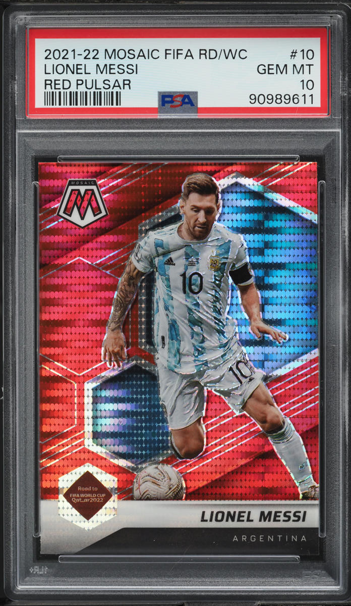 2021 Panini Mosaic FIFA Road to World Cup Red Pulsar Lionel Messi #10 PSA 10 GEM