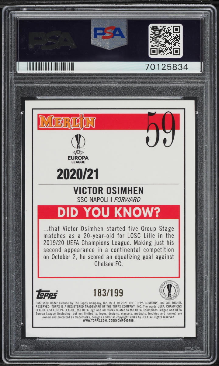 2020 Topps Merlin Chrome UEFA Aqua Refractor Victor Osimhen ROOKIE