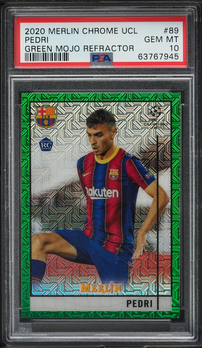 2020 Topps Merlin Chrome UEFA Green Mojo Refractor Pedri ROOKIE /99 #89 PSA 10