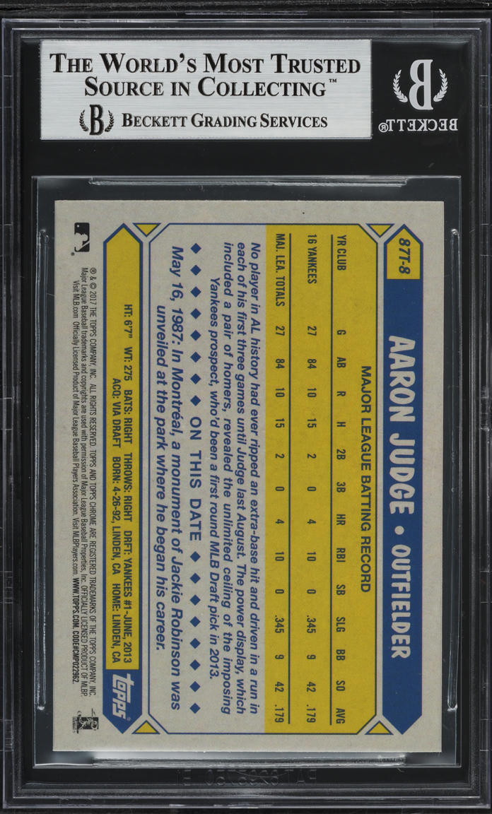2017 Topps Chrome '87 Aaron Judge ROOKIE #87T-8 BGS 9 MINT