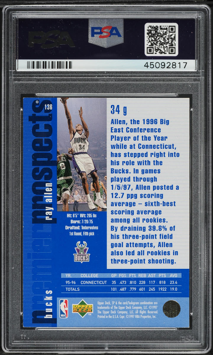 1996 SP Basketball Ray Allen ROOKIE #136 PSA 7 NRMT