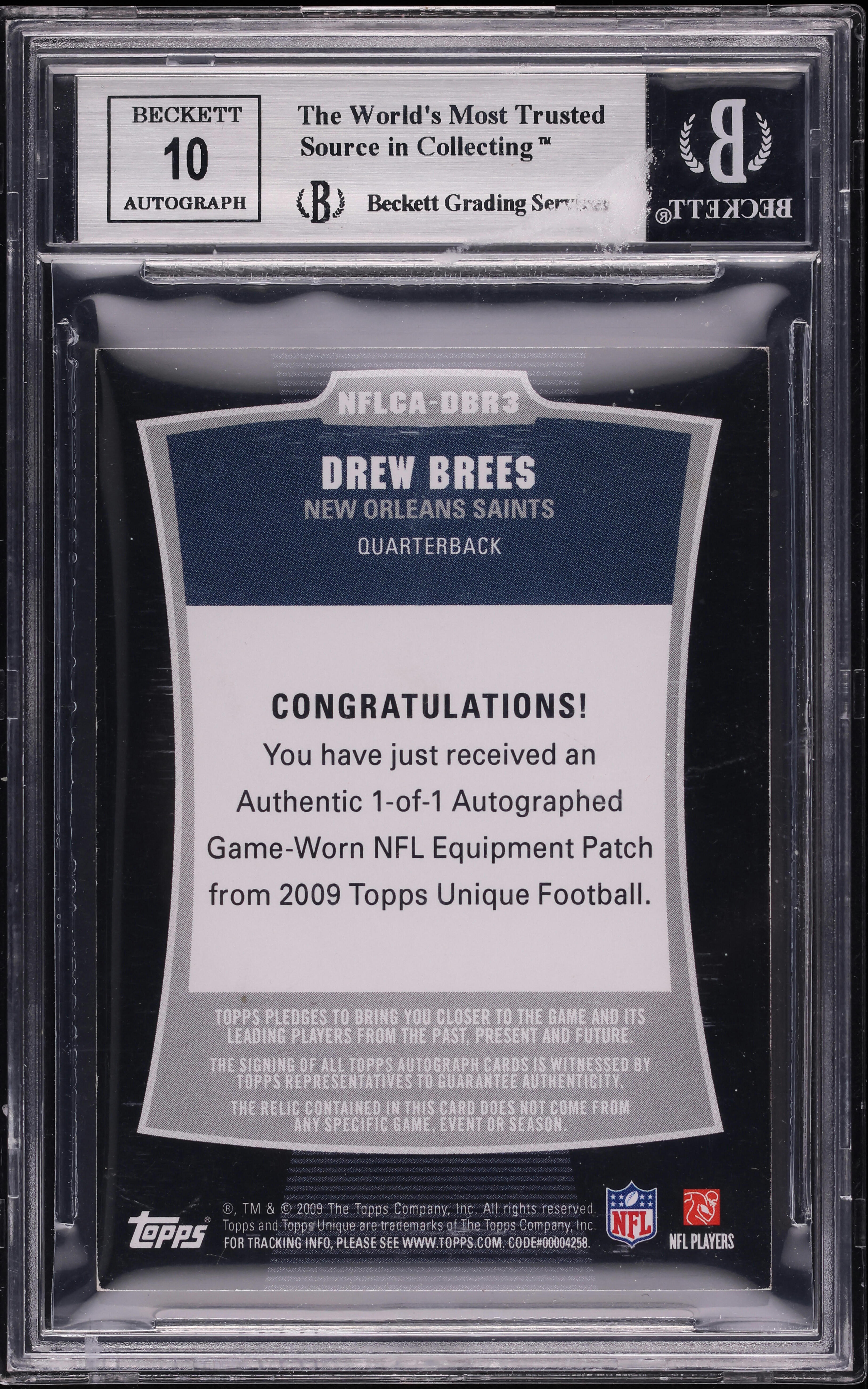2009 Topps Unique Drew Brees NFL CREST PATCH AUTO 1/1 #DBR3 BGS