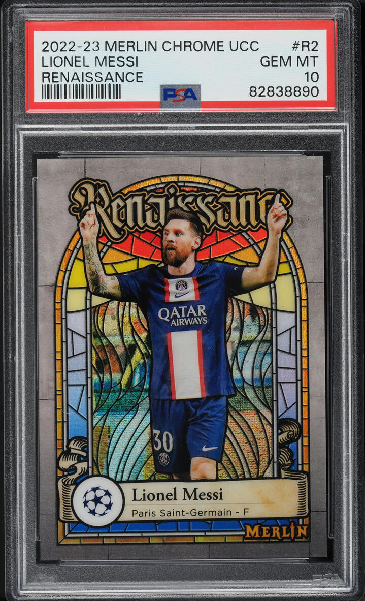 2022 Topps Merlin Chrome UEFA Renaissance Lionel Messi #R-2 PSA 10
