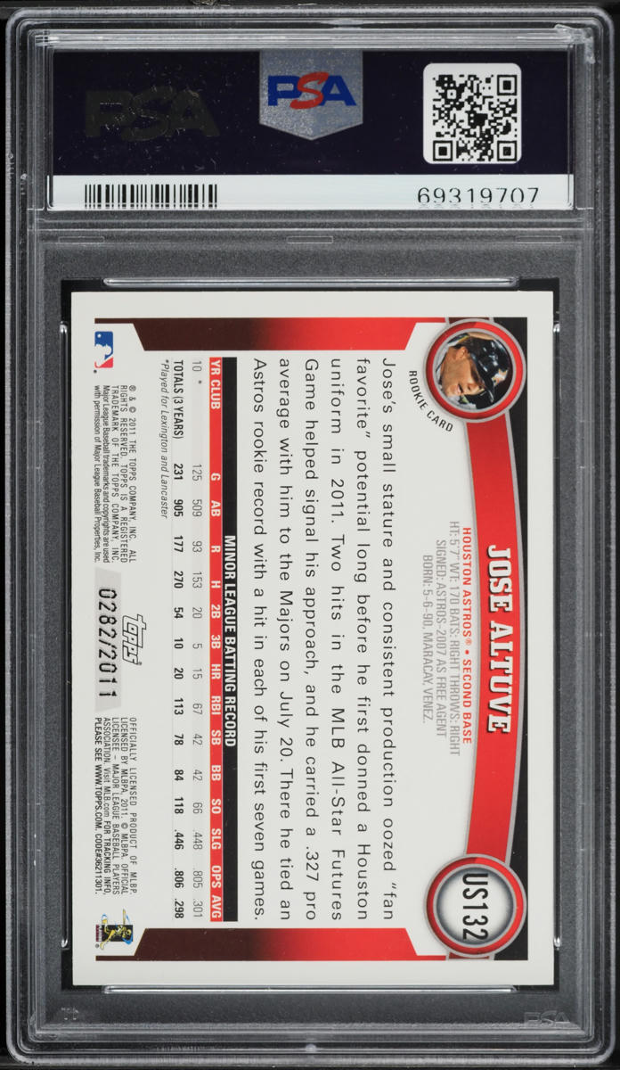2011 Topps Update Gold Jose Altuve ROOKIE /2011 #US132 PSA 10 GEM MINT