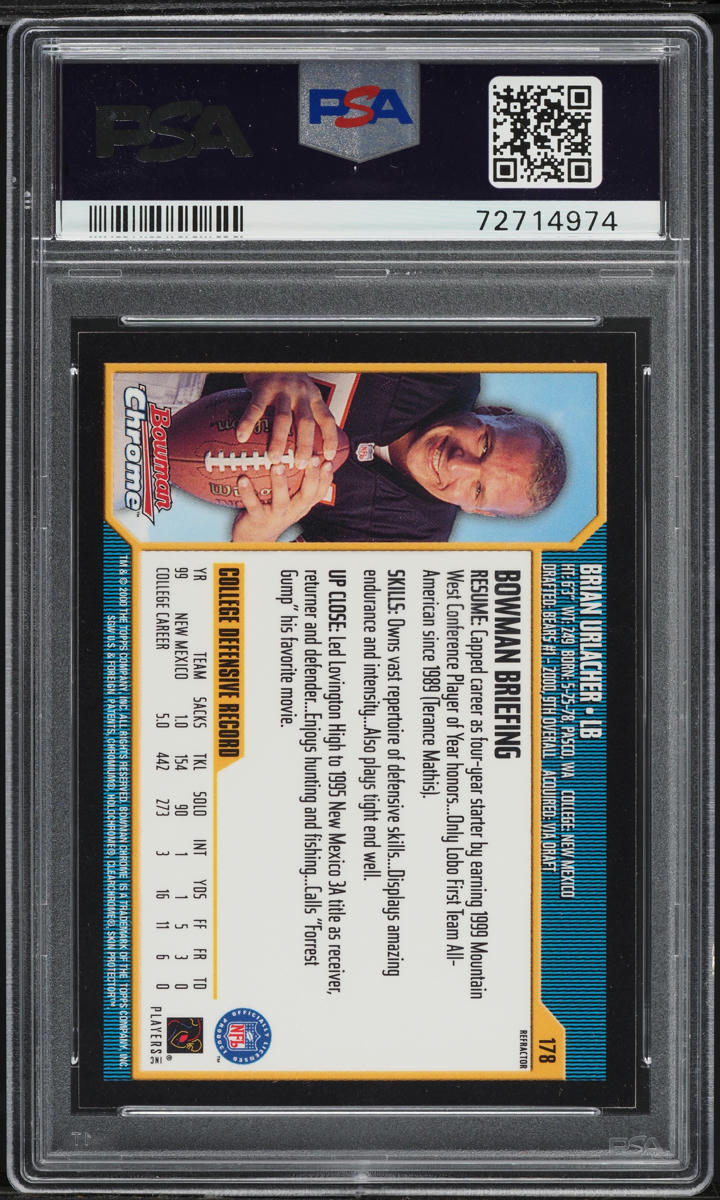 2000 Bowman Chrome Refractor Brian Urlacher ROOKIE #178 PSA 10 GEM MINT