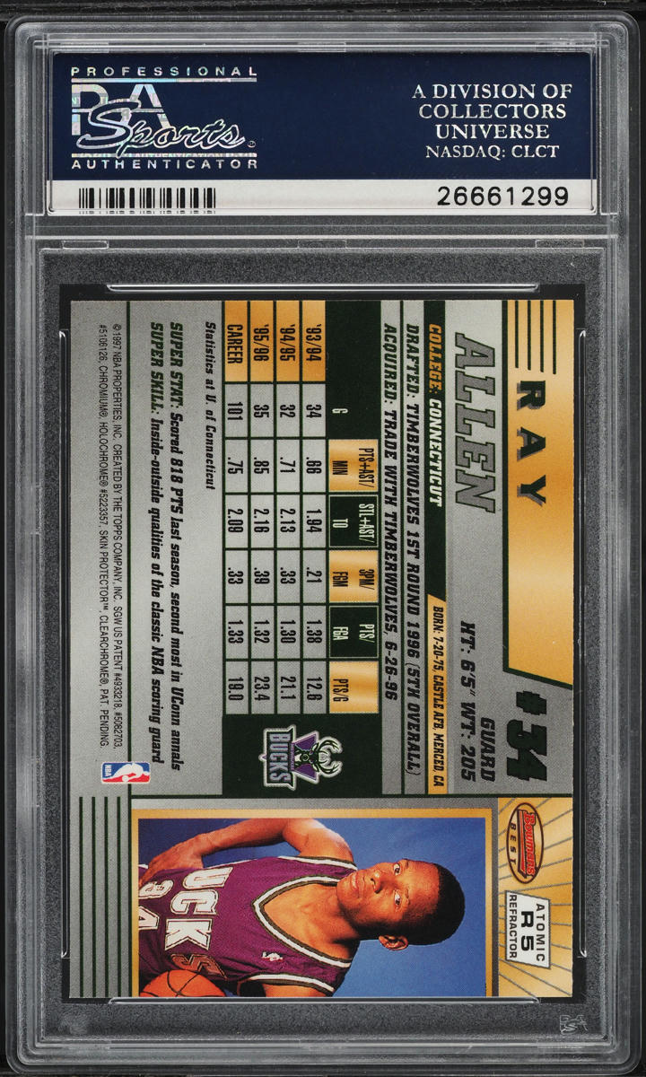 1996 Bowman's Best Atomic Refractor Ray Allen ROOKIE #R5 PSA 10 GEM MINT