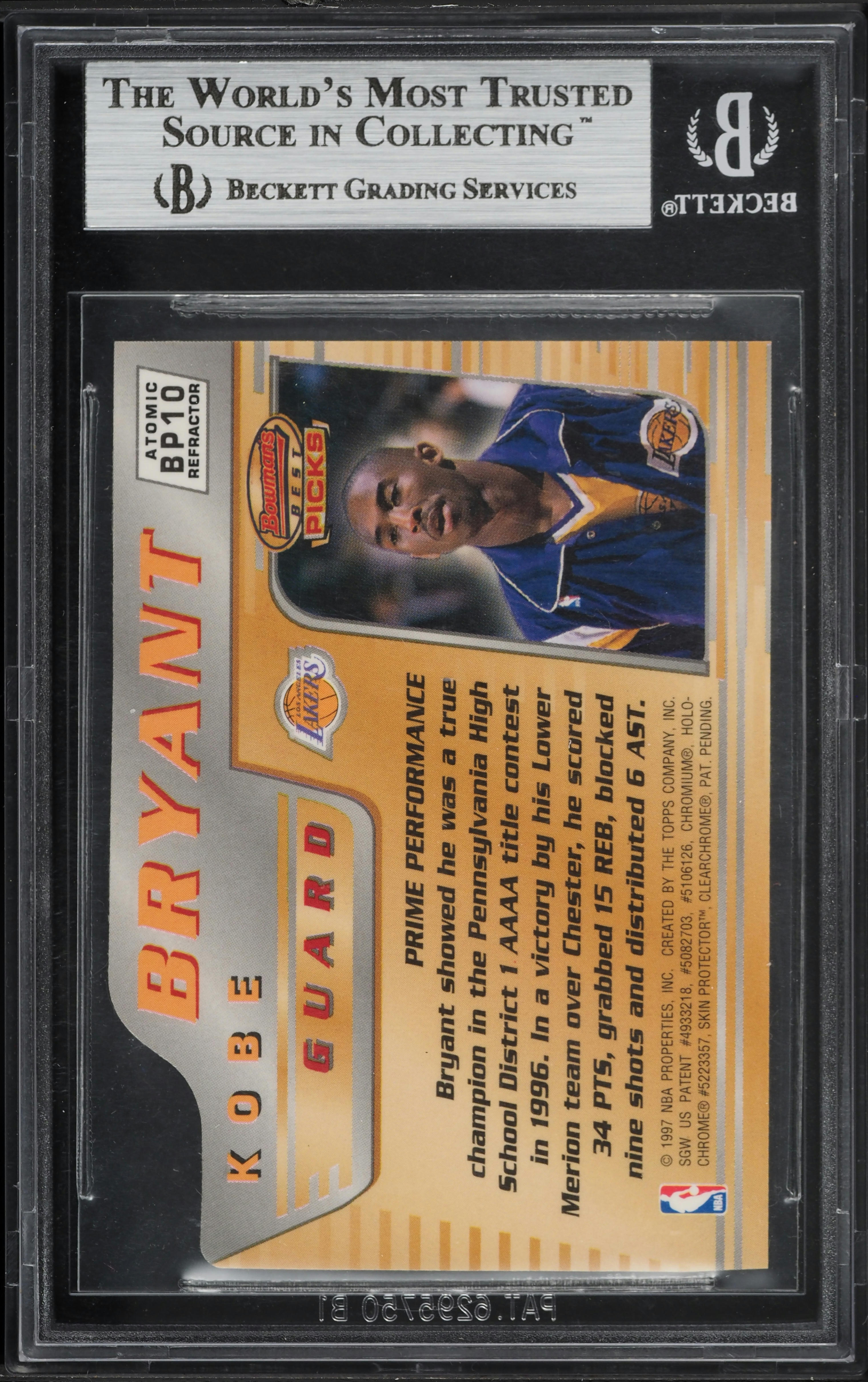 1996 Bowman's Best Picks Atomic Refractor Kobe Bryant ROOKIE #BP10