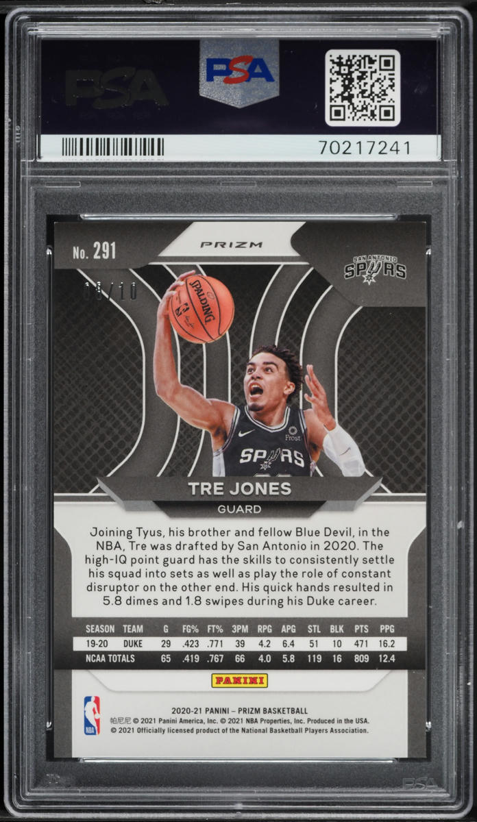 2020 Panini Prizm Gold Tre Jones ROOKIE /10 #291 PSA 9 MINT