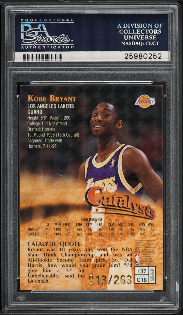 1997 Finest Embossed Refractor Kobe Bryant #137 PSA 10 GEM MINT