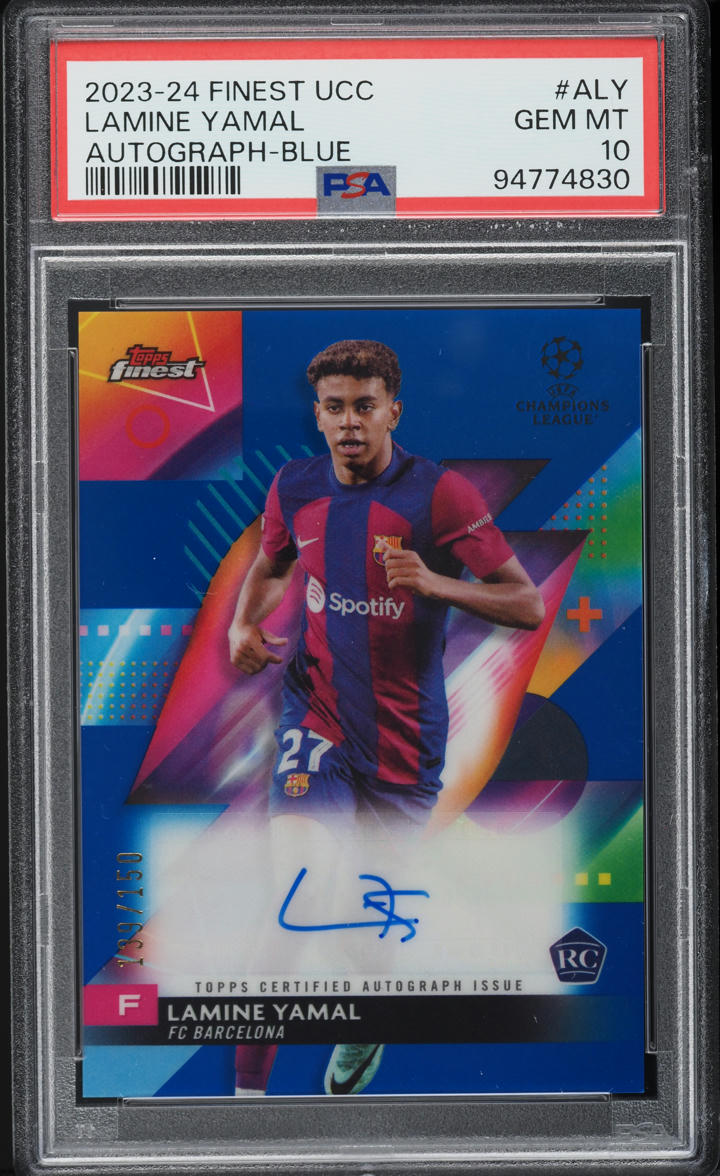2023 Finest UEFA Club Competitions Blue Lamine Yamal ROOKIE AUTO /150 PSA 10 GEM