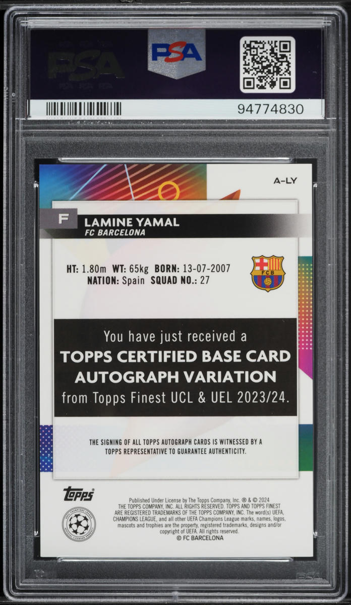 2023 Finest UEFA Club Competitions Blue Lamine Yamal ROOKIE AUTO /150 PSA 10 GEM