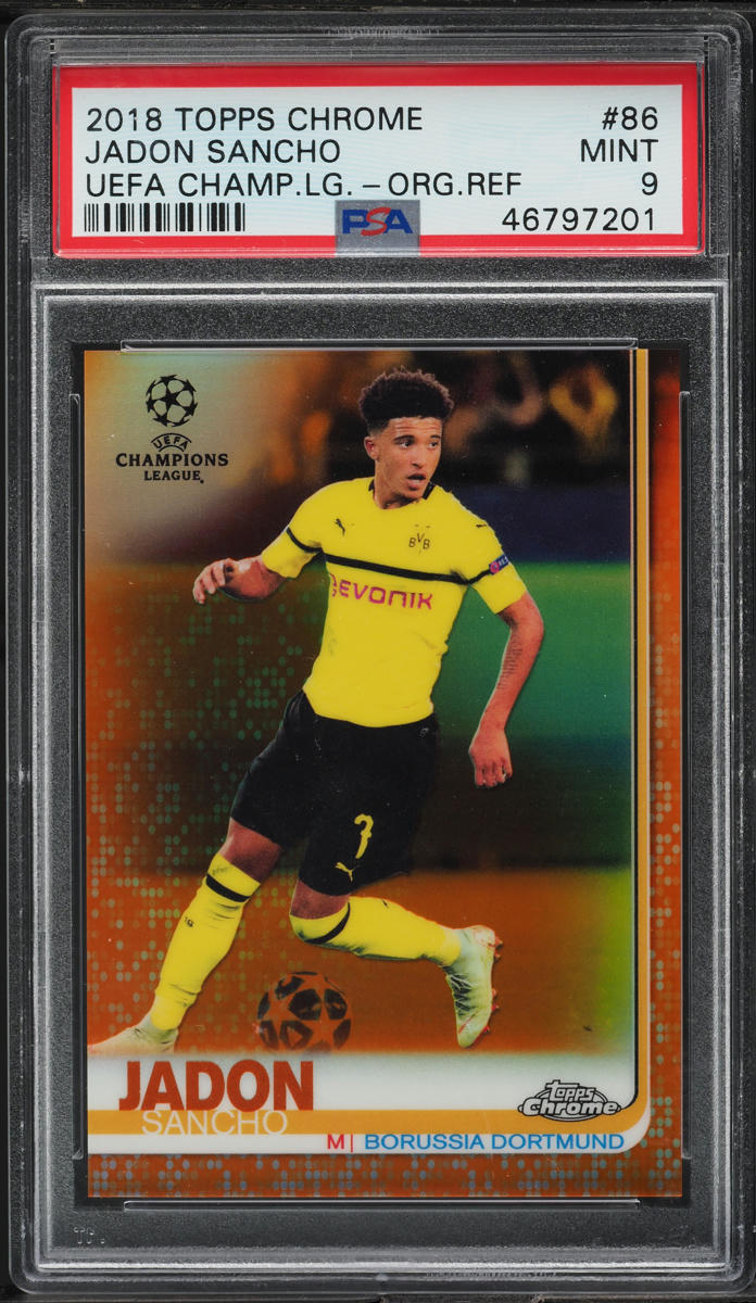 2018 Topps Chrome UEFA Orange Refractor Jadon Sancho ROOKIE /25 #86 PSA 9 MINT
