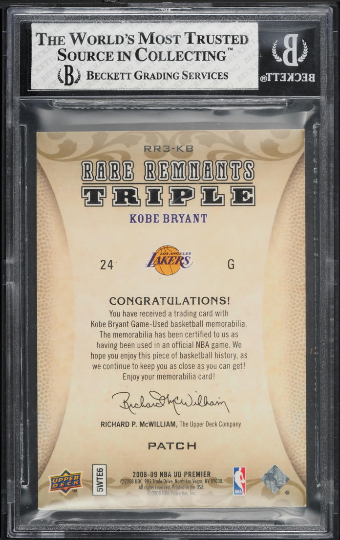 2008 Upper Deck Premier Rare Remnants Kobe Bryant PATCH 1/25 BGS 7.5 NRMT+