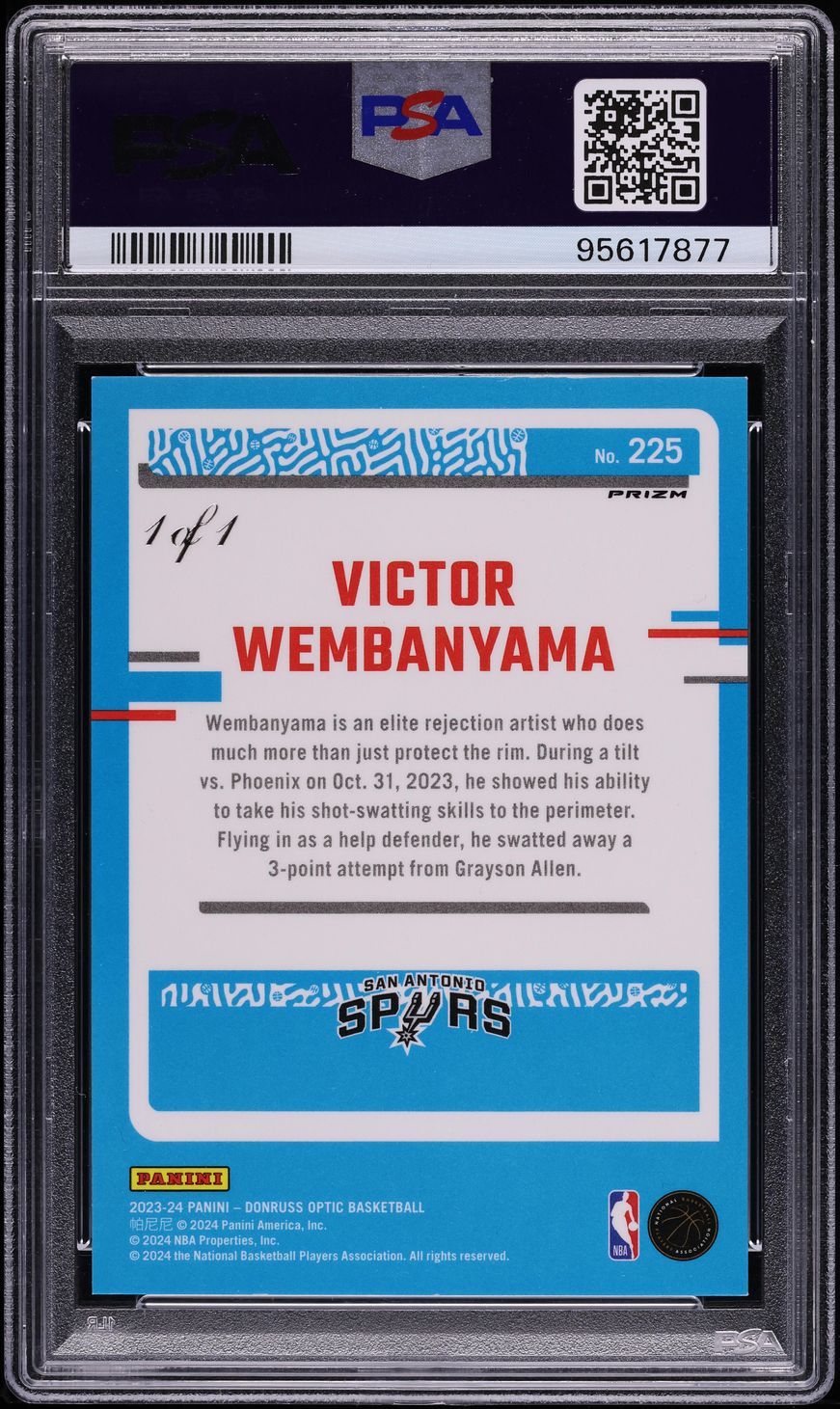 2023 Donruss Optic Fast Break Black Victor Wembanyama ROOKIE 1/1 #225 PSA 8
