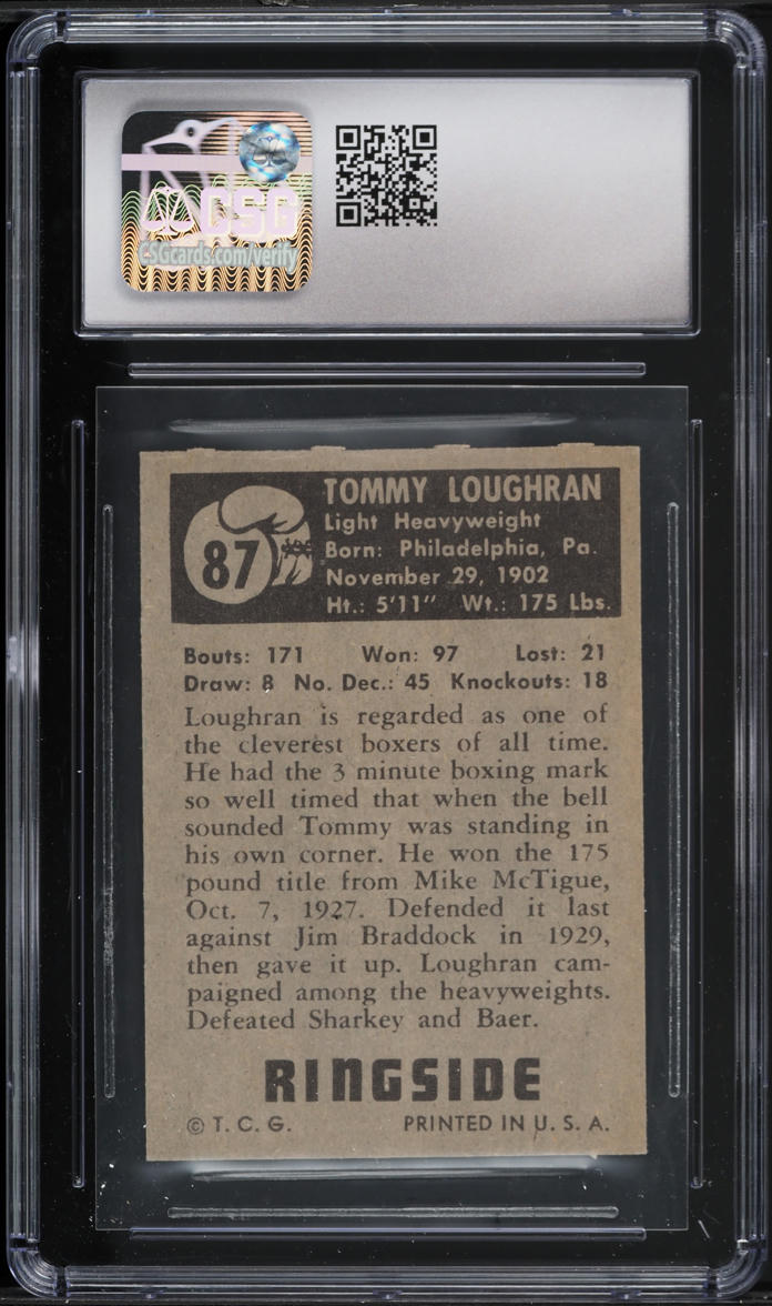 1951 Topps Ringside Tommy Loughran #87 CSG 8 NM-MT