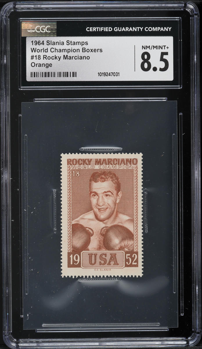 1964 Slania Stamps World Champion Boxers Orange Rocky Marciano #18 CGC 8.5