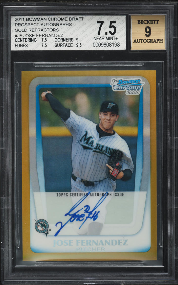 2011 Bowman Chrome Draft Gold Refractor Jose Fernandez ROOKIE AUTO /50 BGS 7.5