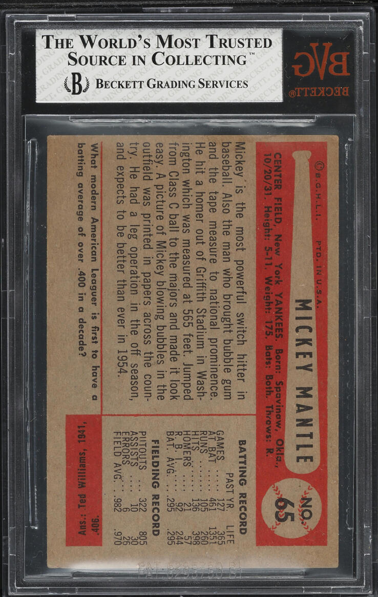 1954 Bowman Mickey Mantle #65 BVG 5 EX