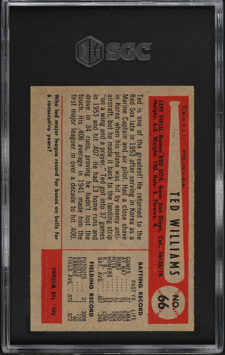 1954 Bowman Ted Williams #66 SGC 1.5 FR