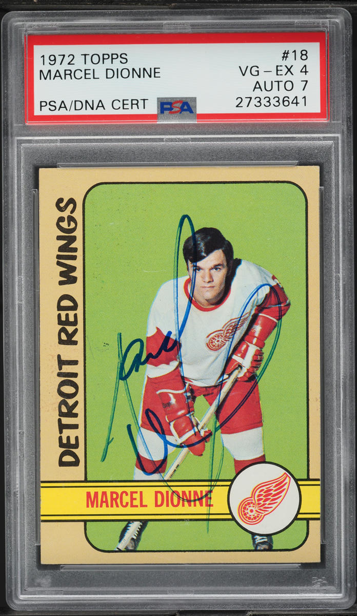 1972 Topps Hockey Marcel Dionne AUTO DNA 7 #18 PSA 4 VGEX