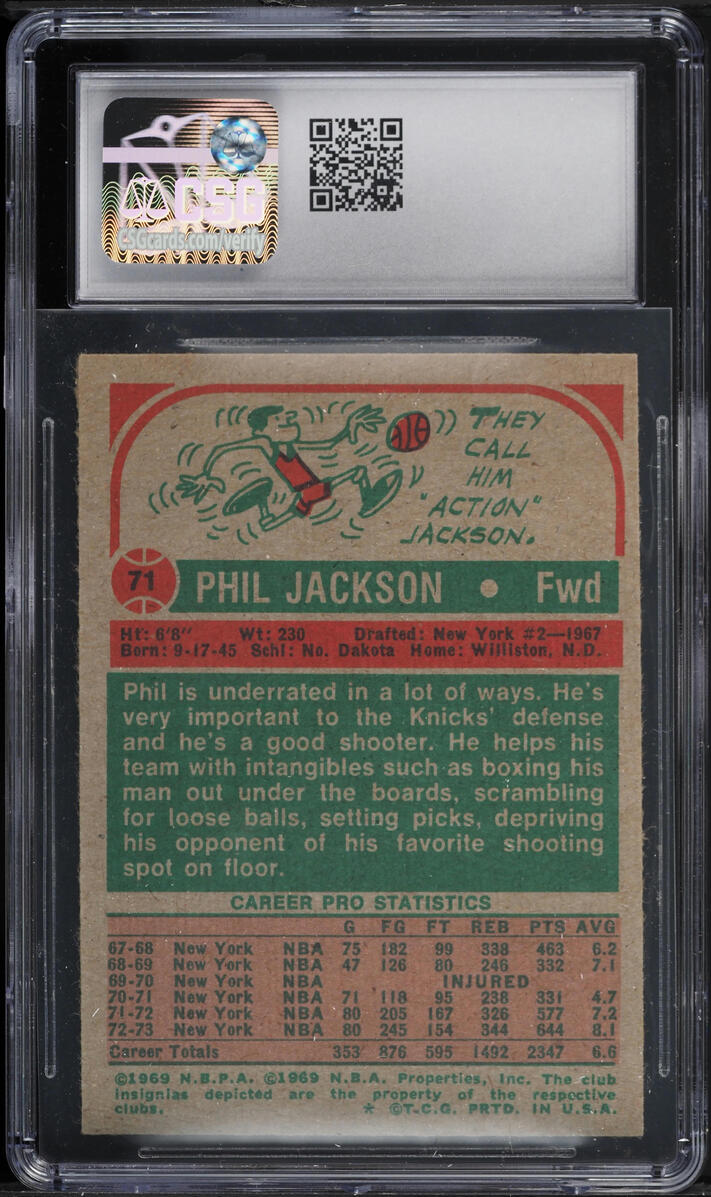 1973 Topps Basketball Phil Jackson #71 CSG 7 NRMT