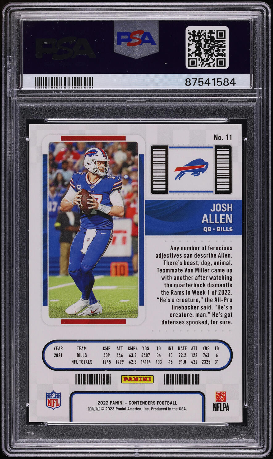 2022 Panini Contenders Josh Allen #11 PSA 9 MINT