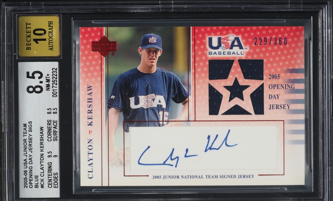 2005 USA Junior Team Opening Day Blue Clayton Kershaw RC PATCH AUTO /360 BGS 8.5