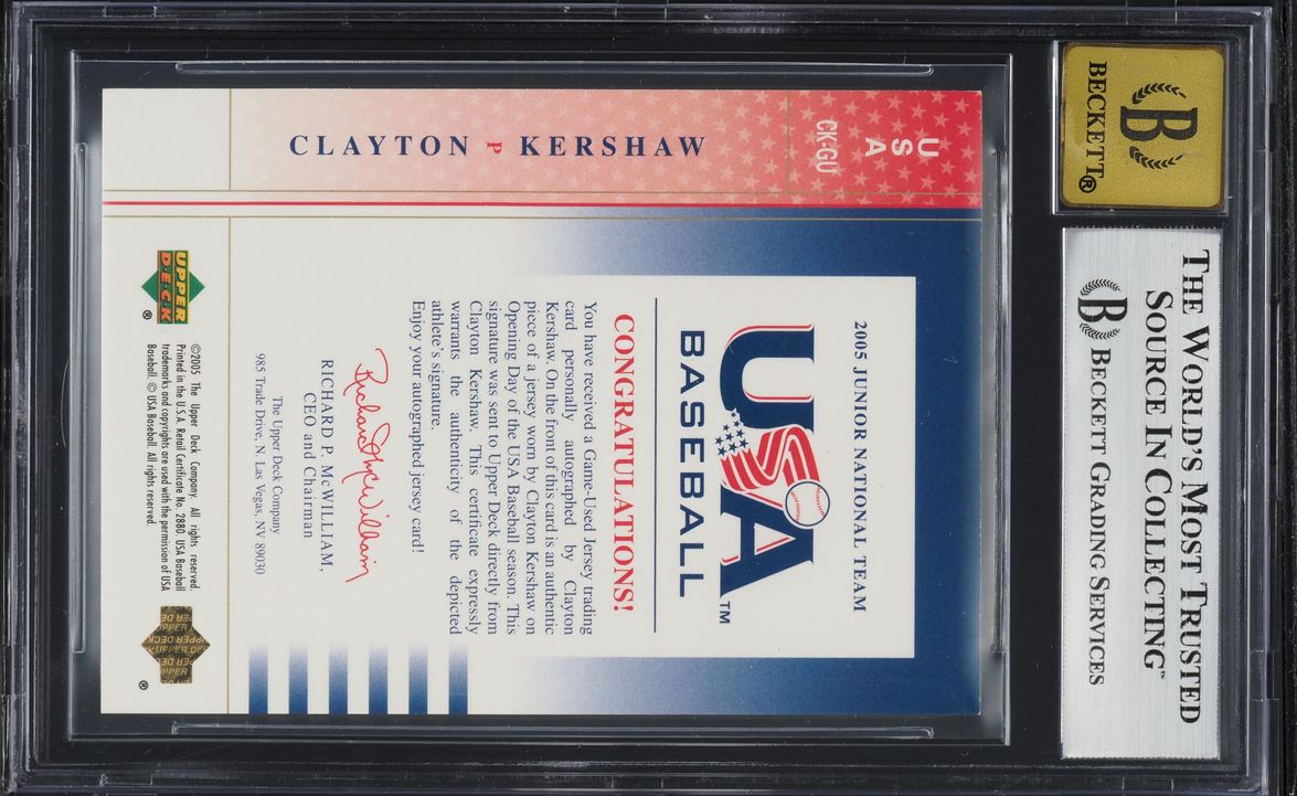 2005 USA Junior Team Opening Day Blue Clayton Kershaw RC PATCH AUTO /360 BGS 8.5
