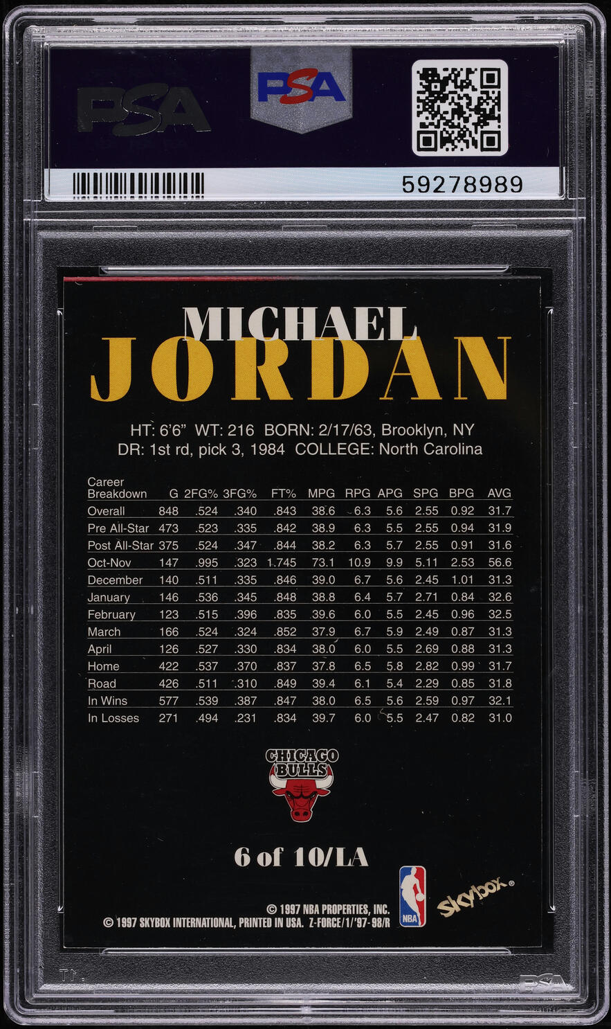 1997 Skybox Z-Force Limited Access Michael Jordan #6 PSA 8 NM-MT