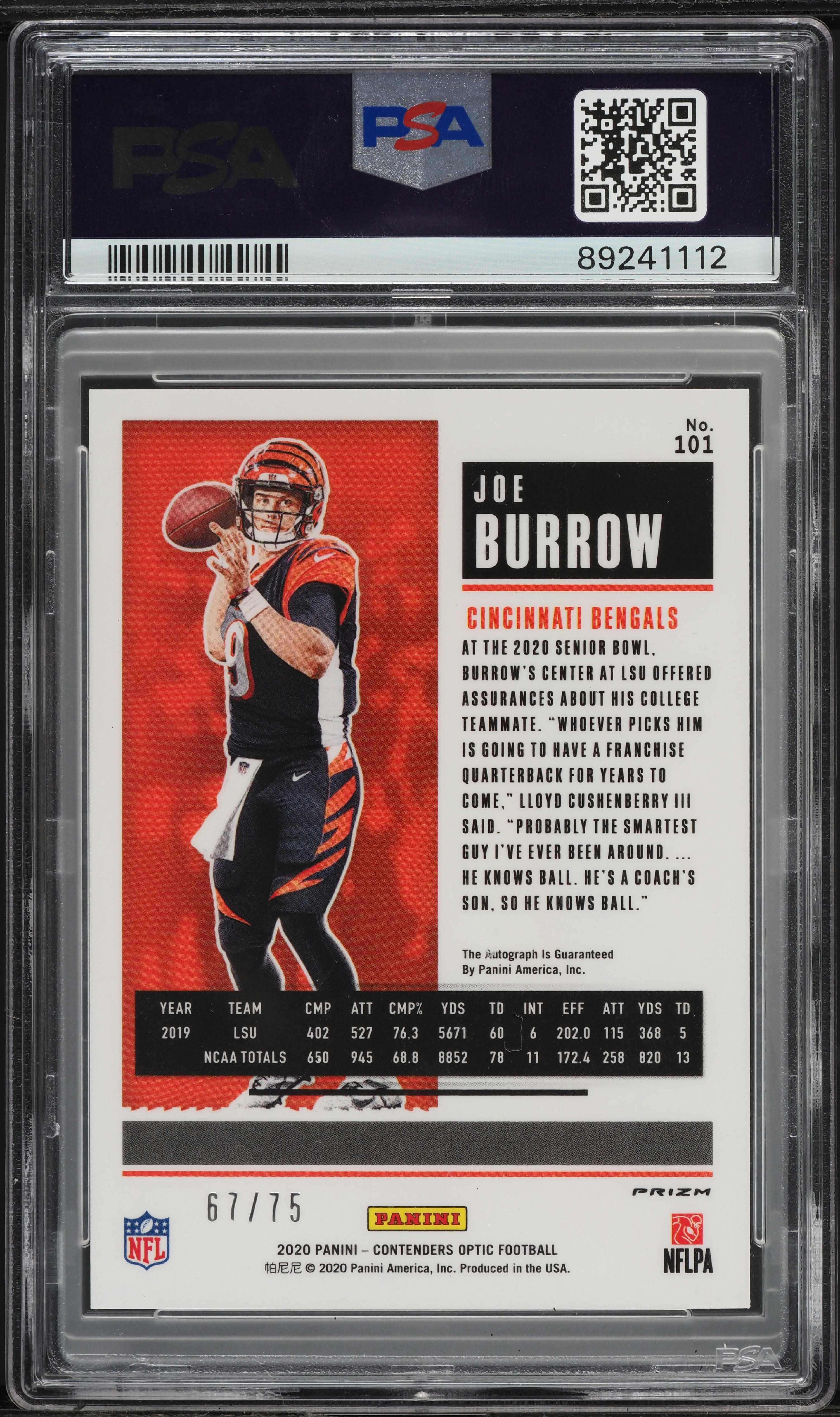 2020 Panini Contenders Optic Blue Joe Burrow ROOKIE AUTO DNA 10