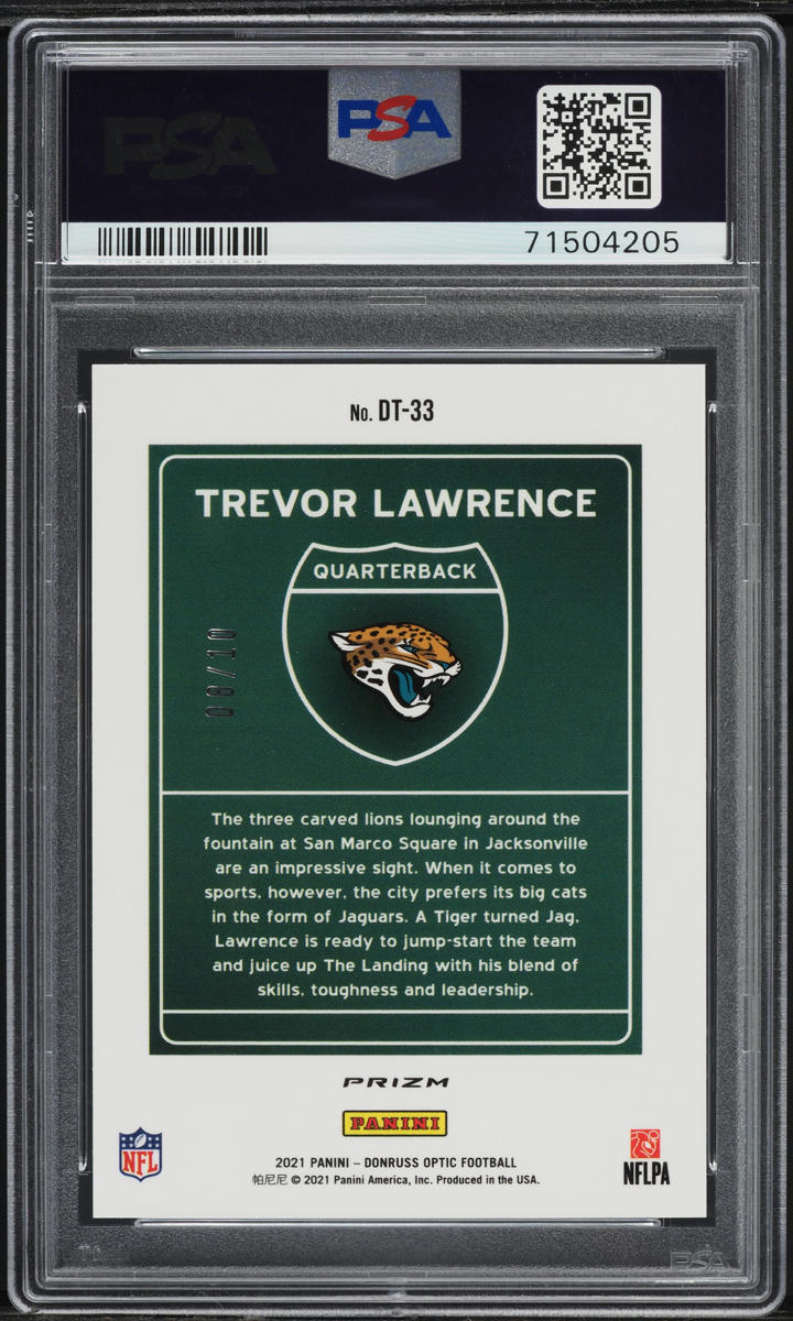2021 Donruss Optic Downtown Gold Trevor Lawrence ROOKIE /10 #DT33 PSA 10 GEM