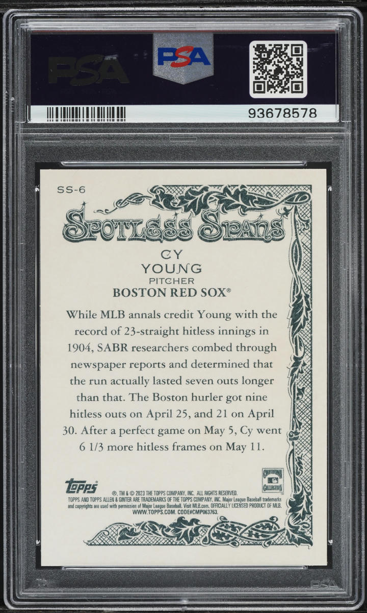 2023 Topps Allen & Ginter Spotless Spans Cy Young #SS-6 PSA 10 GEM MINT
