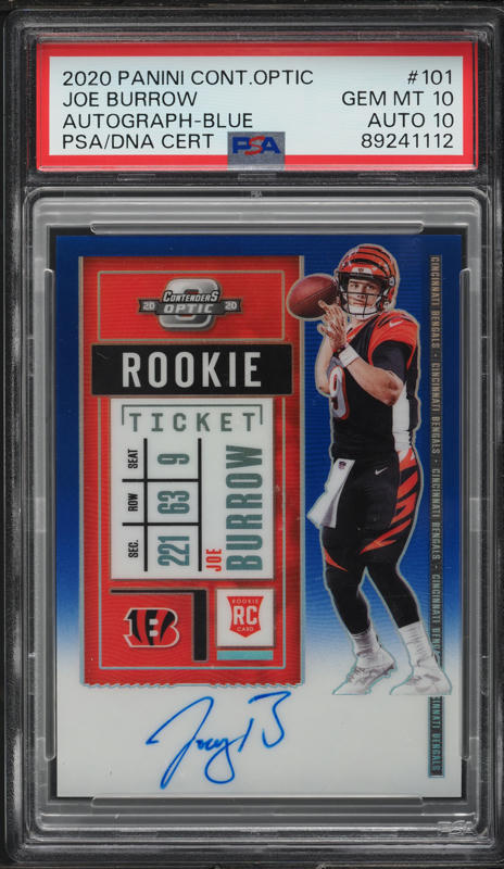 2020 Panini Contenders Optic Blue Joe Burrow ROOKIE AUTO DNA 10
