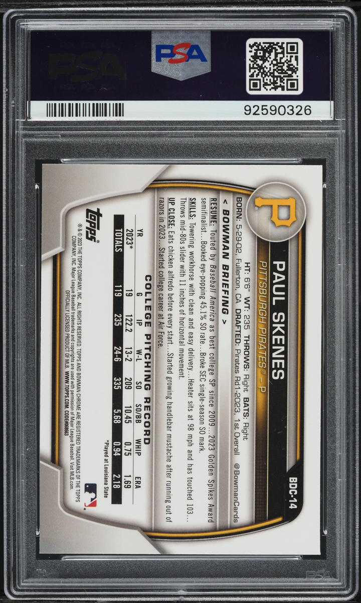 2023 Bowman Chrome Draft Paul Skenes ROOKIE #BDC-14 PSA 10 GEM MINT