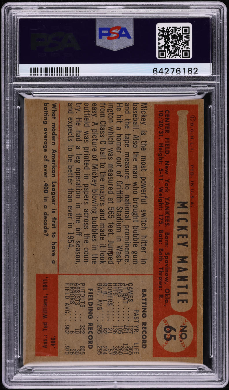 1954 Bowman Mickey Mantle #65 PSA 4 VGEX