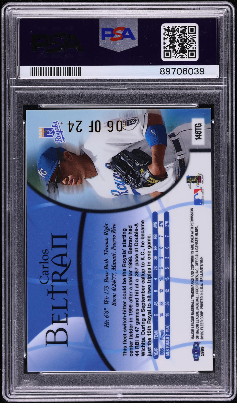 1999 Fleer Brilliants 24kt Gold Carlos Beltran /24 #146TG PSA 8 NM-MT