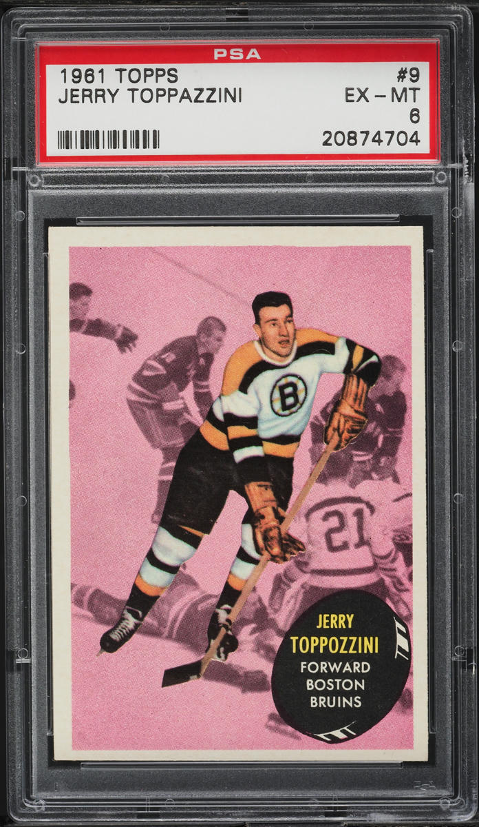 1961 Topps Hockey Jerry Toppazzini #9 PSA 6 EXMT