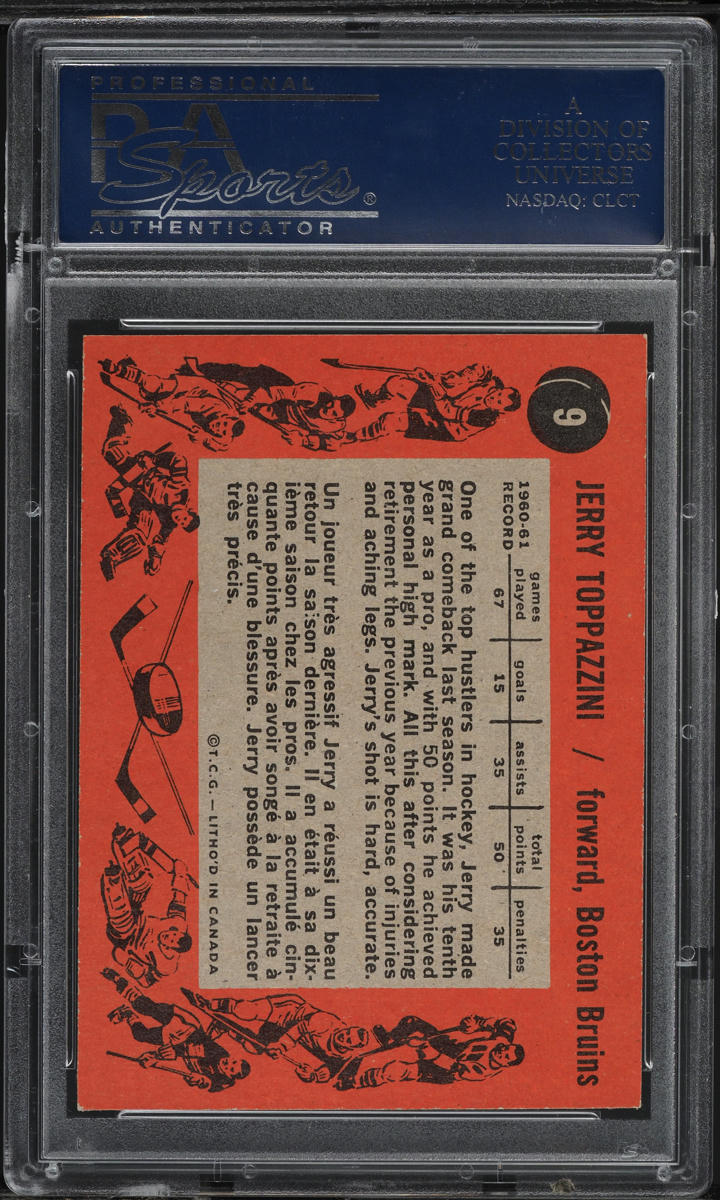 1961 Topps Hockey Jerry Toppazzini #9 PSA 6 EXMT