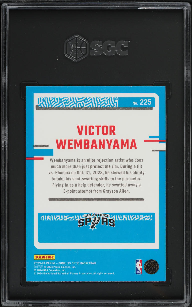 2023 Donruss Optic Victor Wembanyama ROOKIE #225 SGC 10 GEM MINT