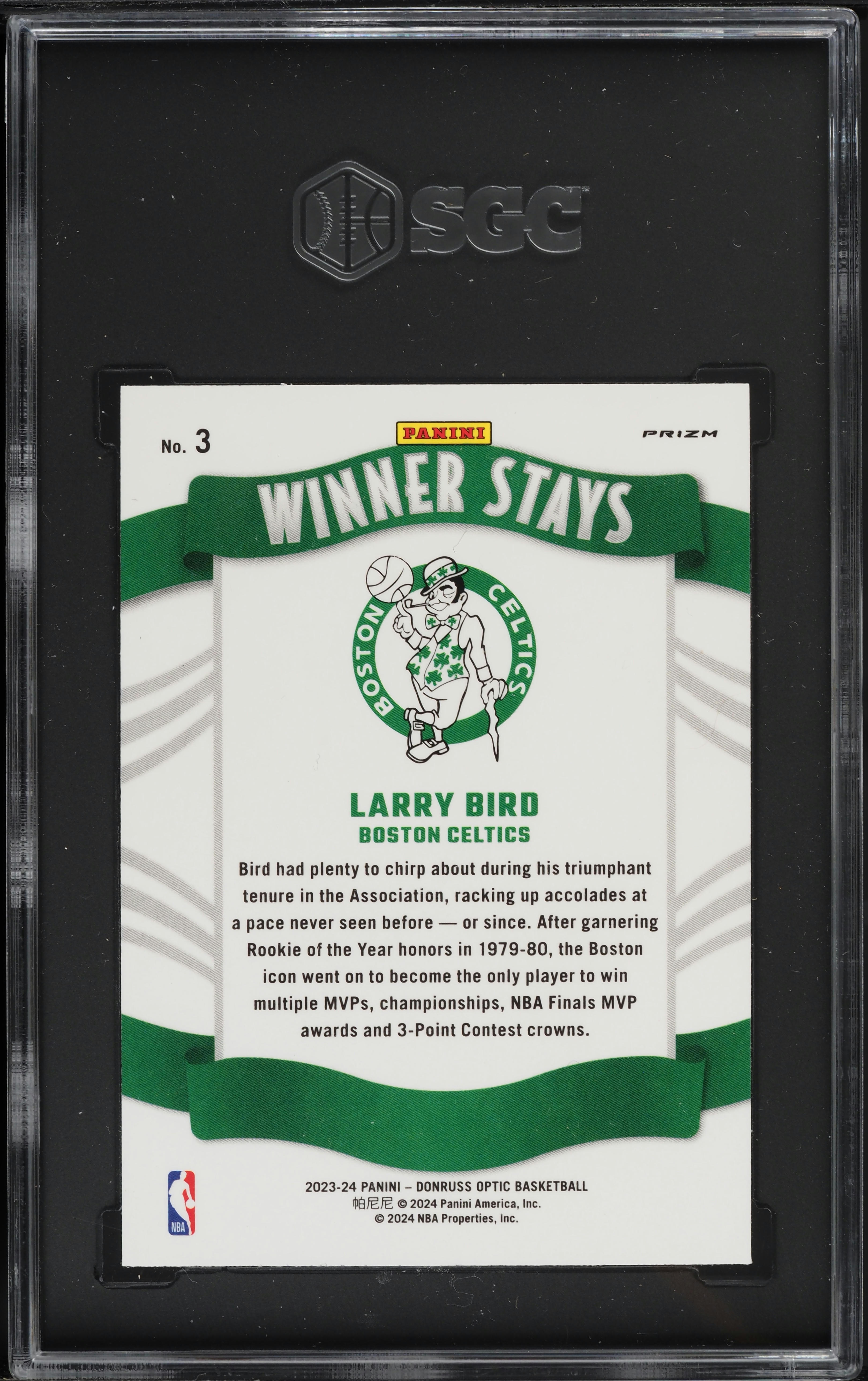 2023 Donruss Optic Winner Stays Larry Bird #3 SGC 9.5 MINT+ on 